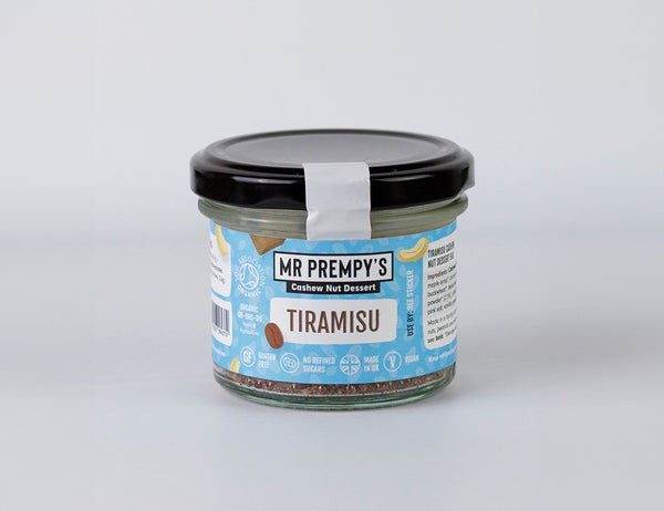 Mr Prempy's vegan tiramisu cashew dessert in a 90g glass jar